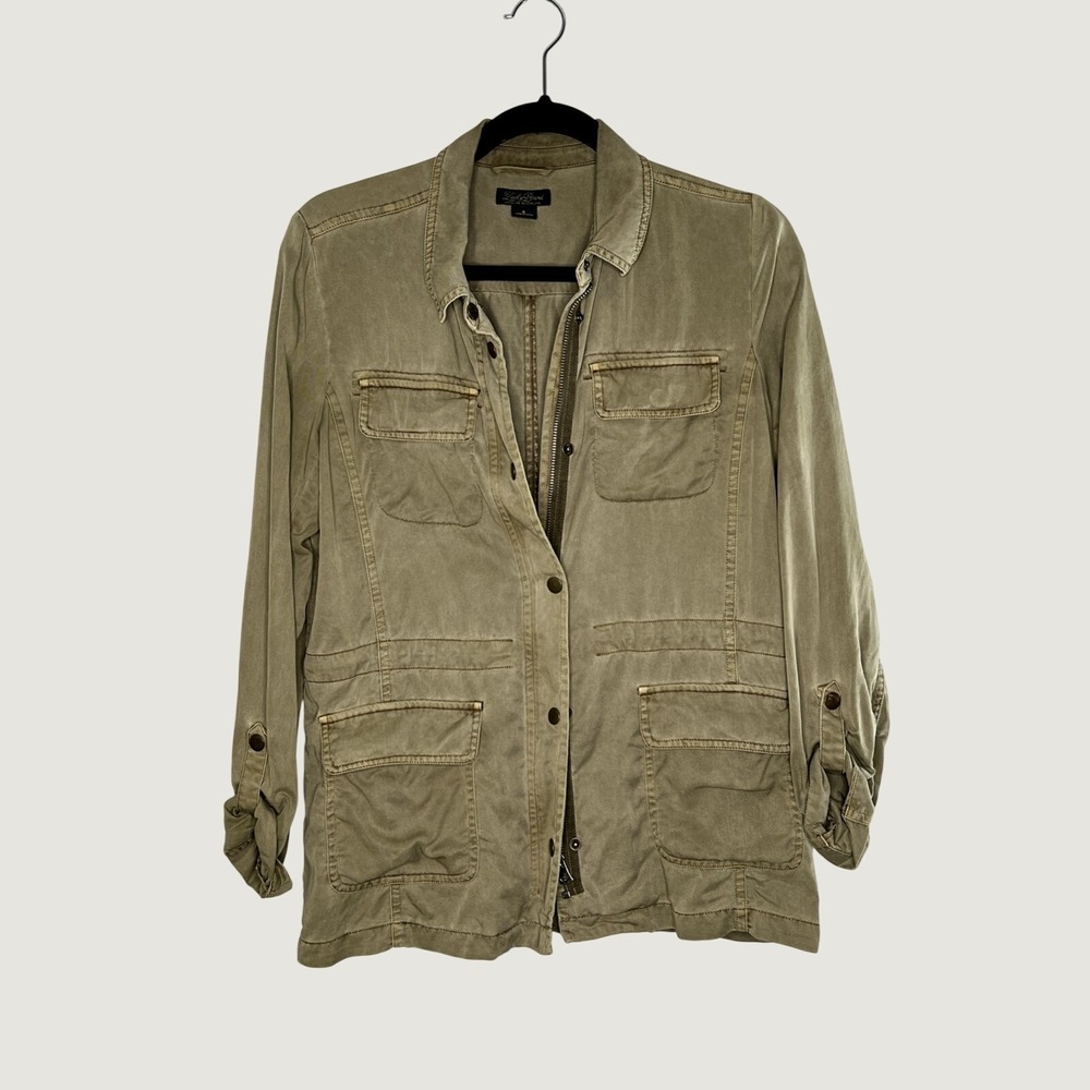 Lucky Brand Jacket Women S Green Utility Field Military Cargo Roll Tab Twill